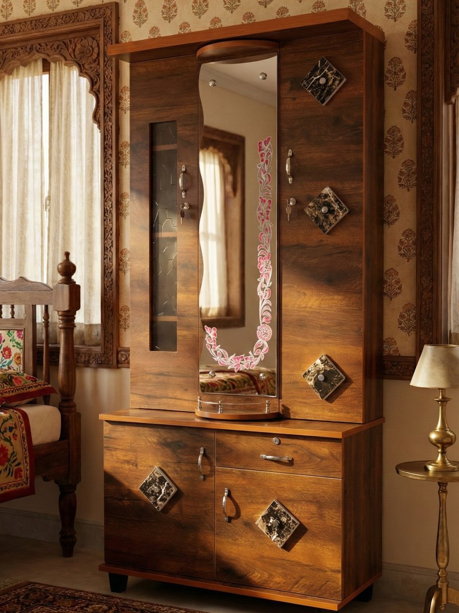 Premium Wooden Dressing Table with Full Mirror & Storage Cabinet