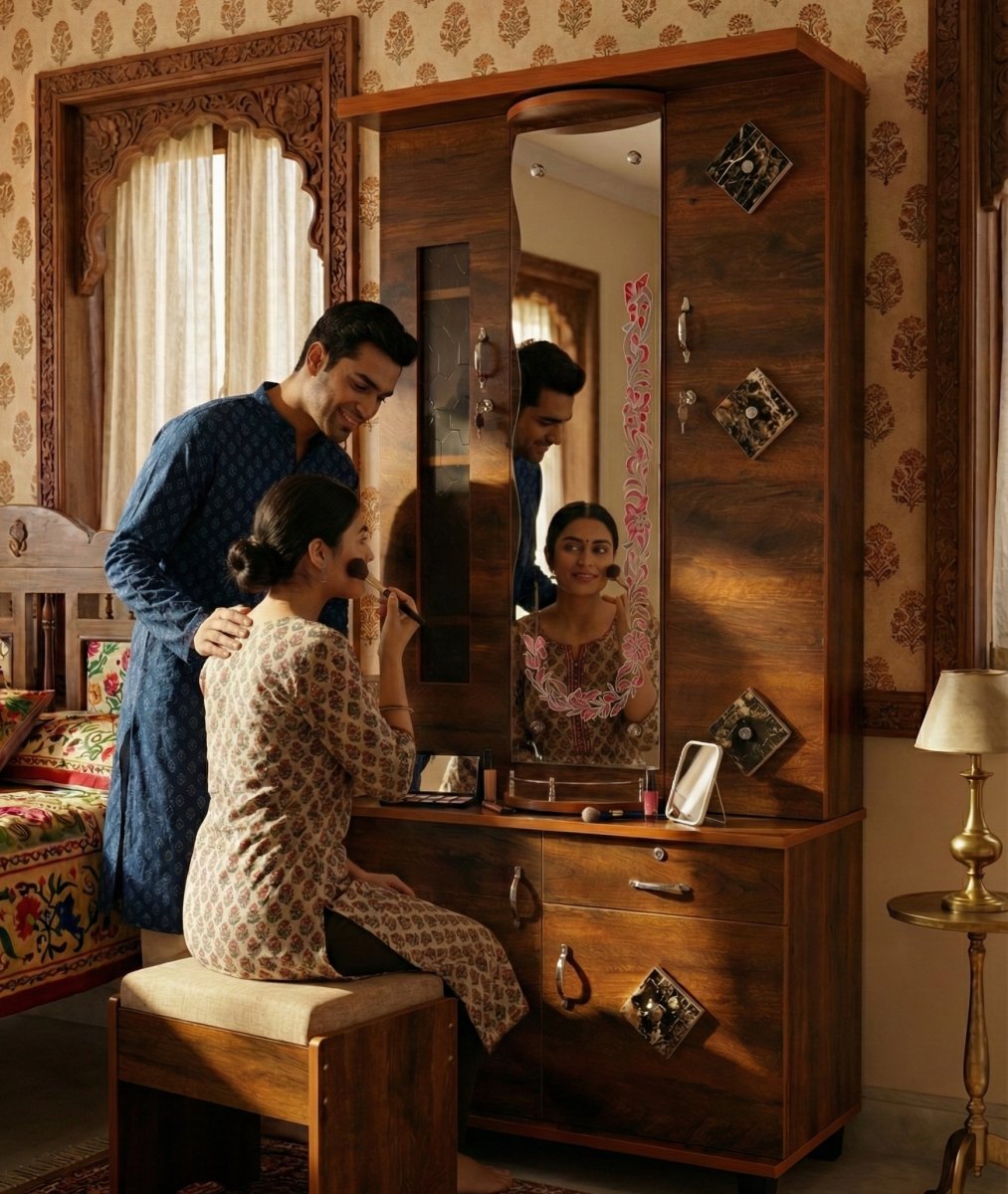 Premium Wooden Dressing Table with Full Mirror & Storage Cabinet - Image 3