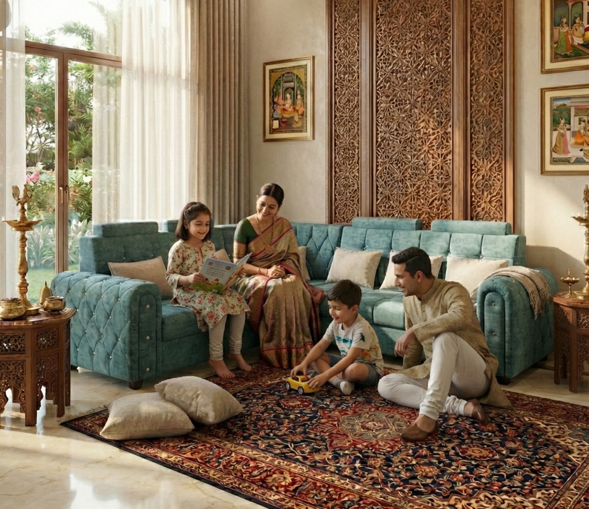 Luxury Teal Velvet L-Shape Sofa with Tufted Arms - Image 3