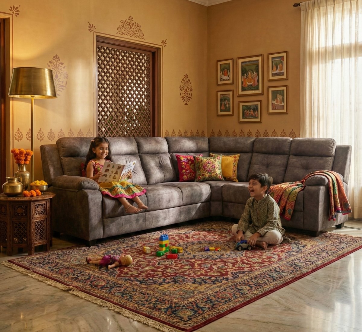 Premium Grey L-Shape Fabric Sofa with Plush Recliner-Style Comfort - Image 2