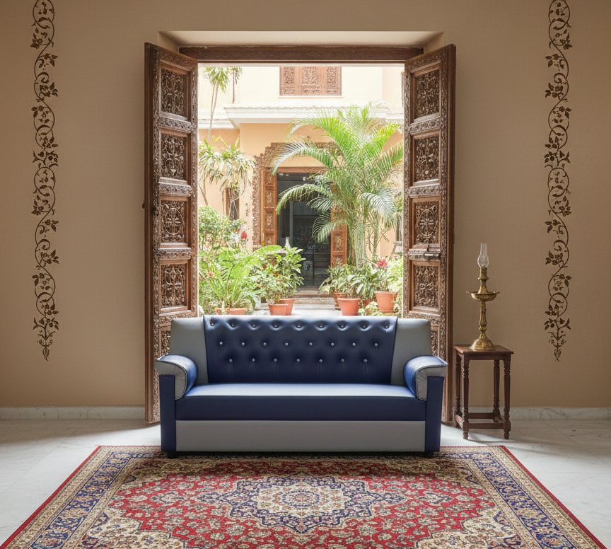 Premium Blue & Grey 3+1+1 Leatherette Sofa Set with Tufted Backrest - Image 3