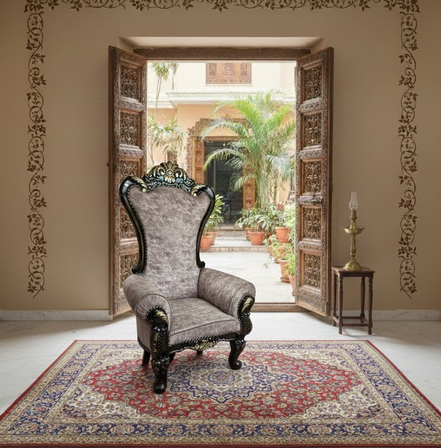Royal High-Back Single Sofa Chair with Hand-Carved Wooden Frame