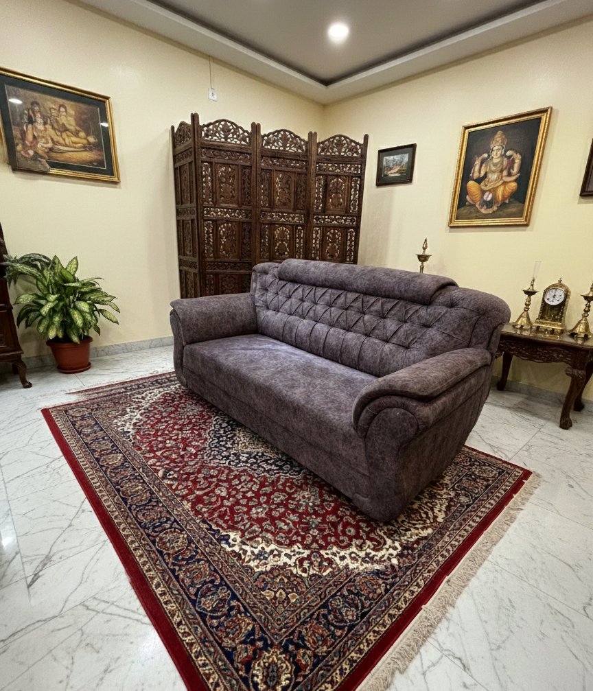 Premium 3-Seater Grey Fabric Sofa with Quilted Backrest - Image 3