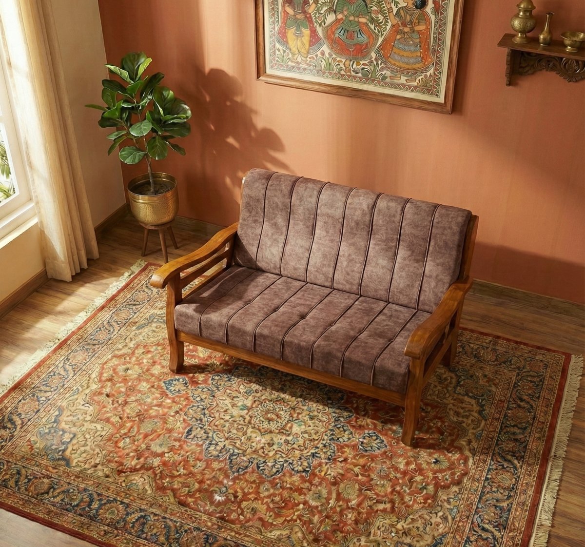 Premium Wooden Sofa Set (3+1+1) with Cushioned Seating & Marble-Top Center Table - Image 3